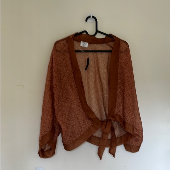 Melrose and Market Tops - Melrose & Market Brown Sheer Women's Tie Front Top